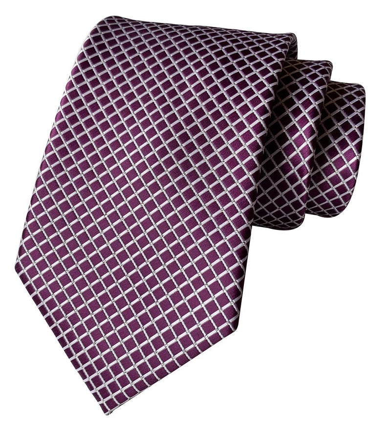 Elfeves Men Luxury Plum Purple Ties Mini Checks Amazing Silk Woven Neckties 3" Perfect Gifts for Grandson - Image 1